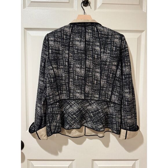 Lafayette 148 New York Black White Cotton Linen Blend Cuffed Jacket 12 Career - Picture 3 of 8